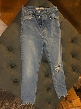 GRLFRND High Rise Light Blue Distressed Jeans